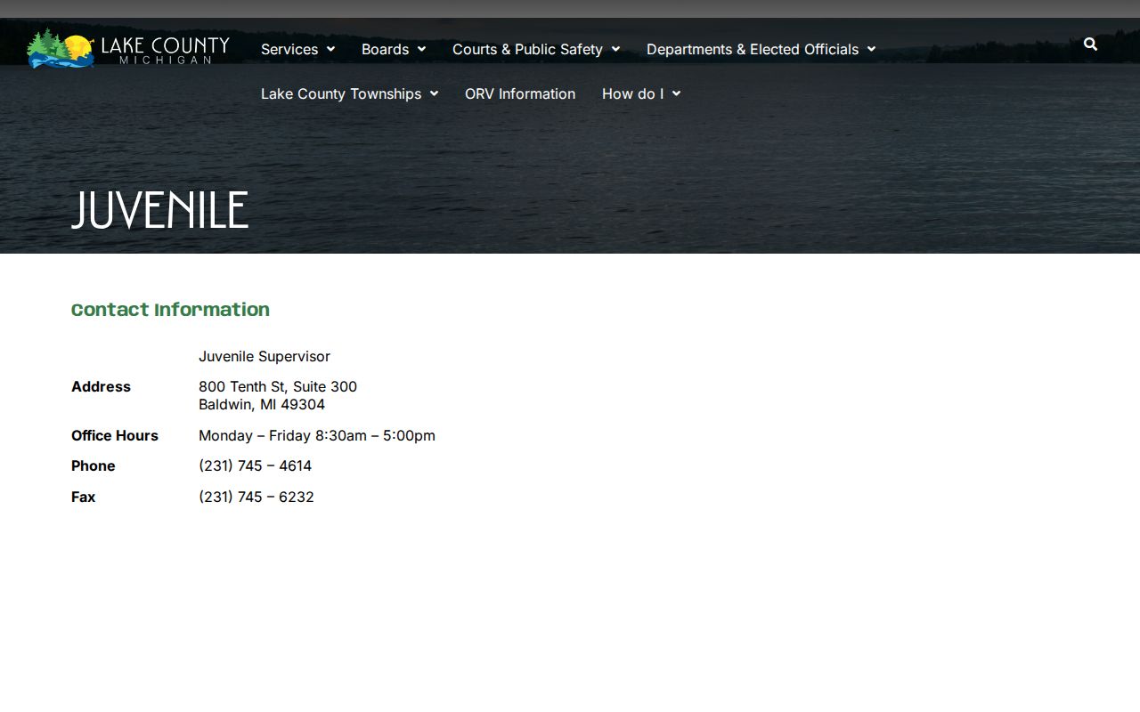 Lake County juvenile division contact page showing restricted court records for Lake County warrant checks